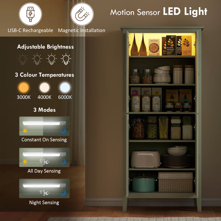 Tall Pantry Cupboard with Motion Sensor LED Light - Green