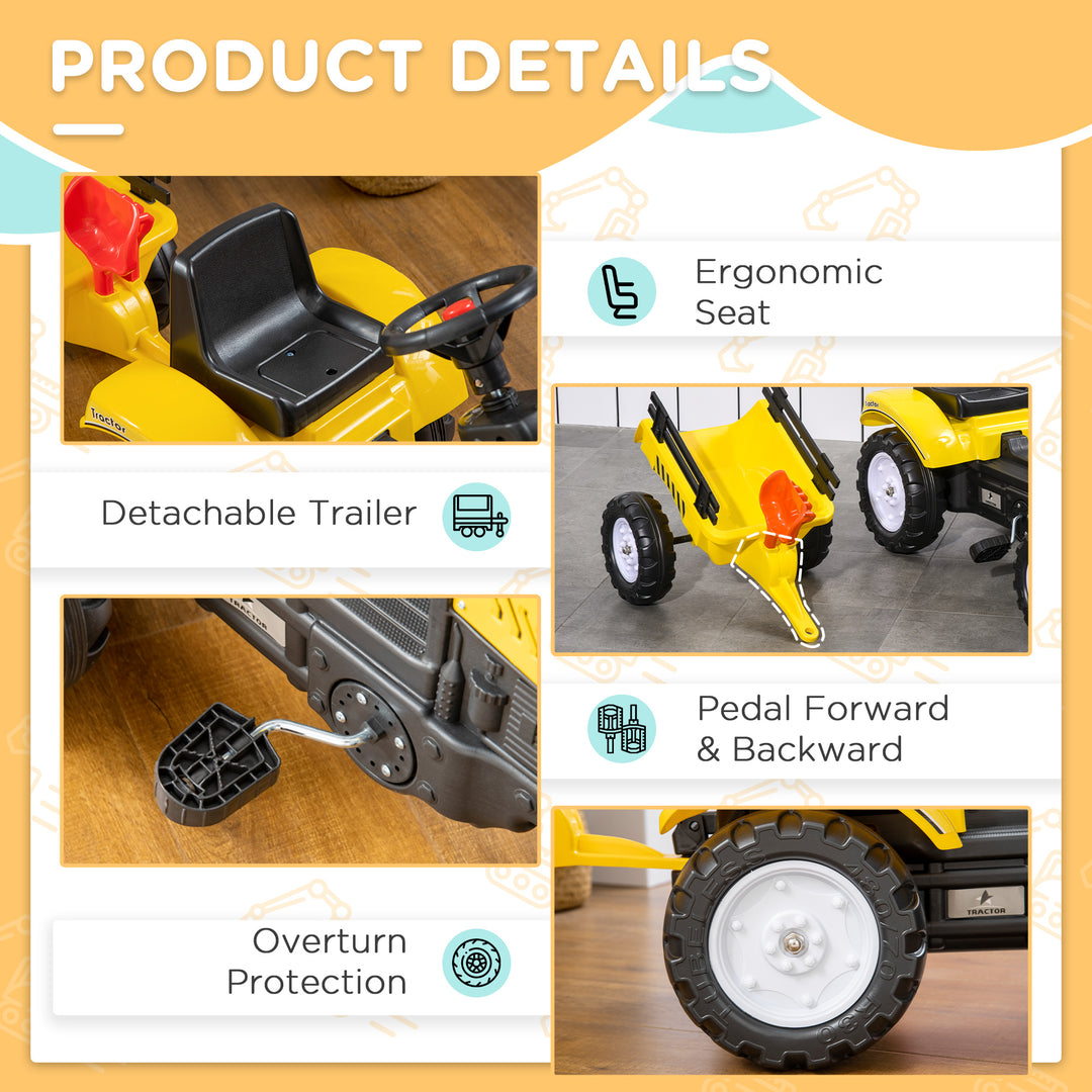 Kids Ride on Tractor with Back Trailer, Shovel & Rake, Horn, Four Wheels Tractor Toy for Child Toddler