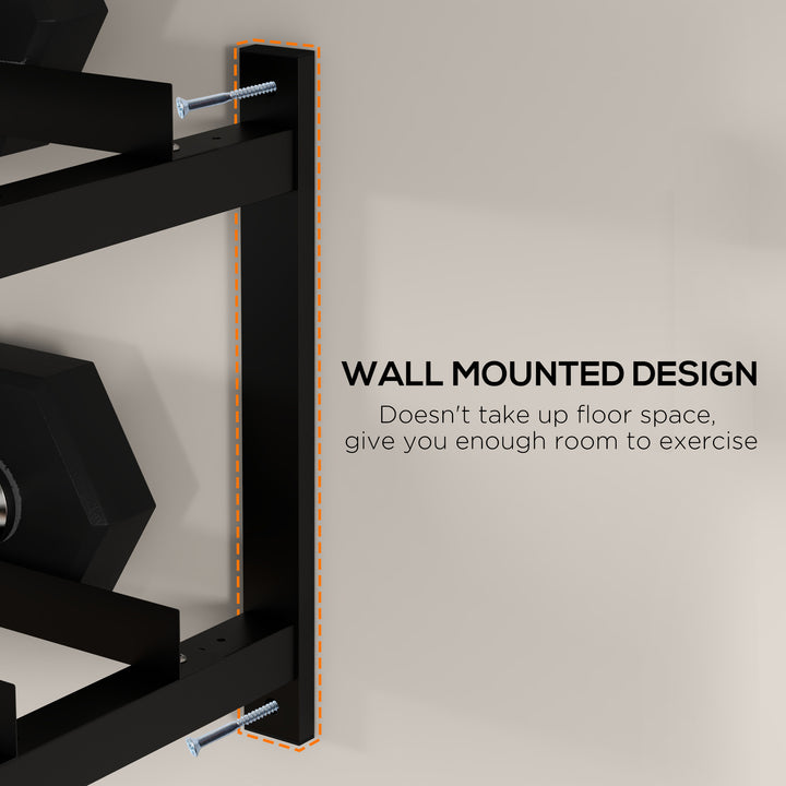 Wall-Mounted Dumbbell Rack, 2-Tier Weight Stand, Space-Saving and Multi-Functional Steel organiser for Home Gym