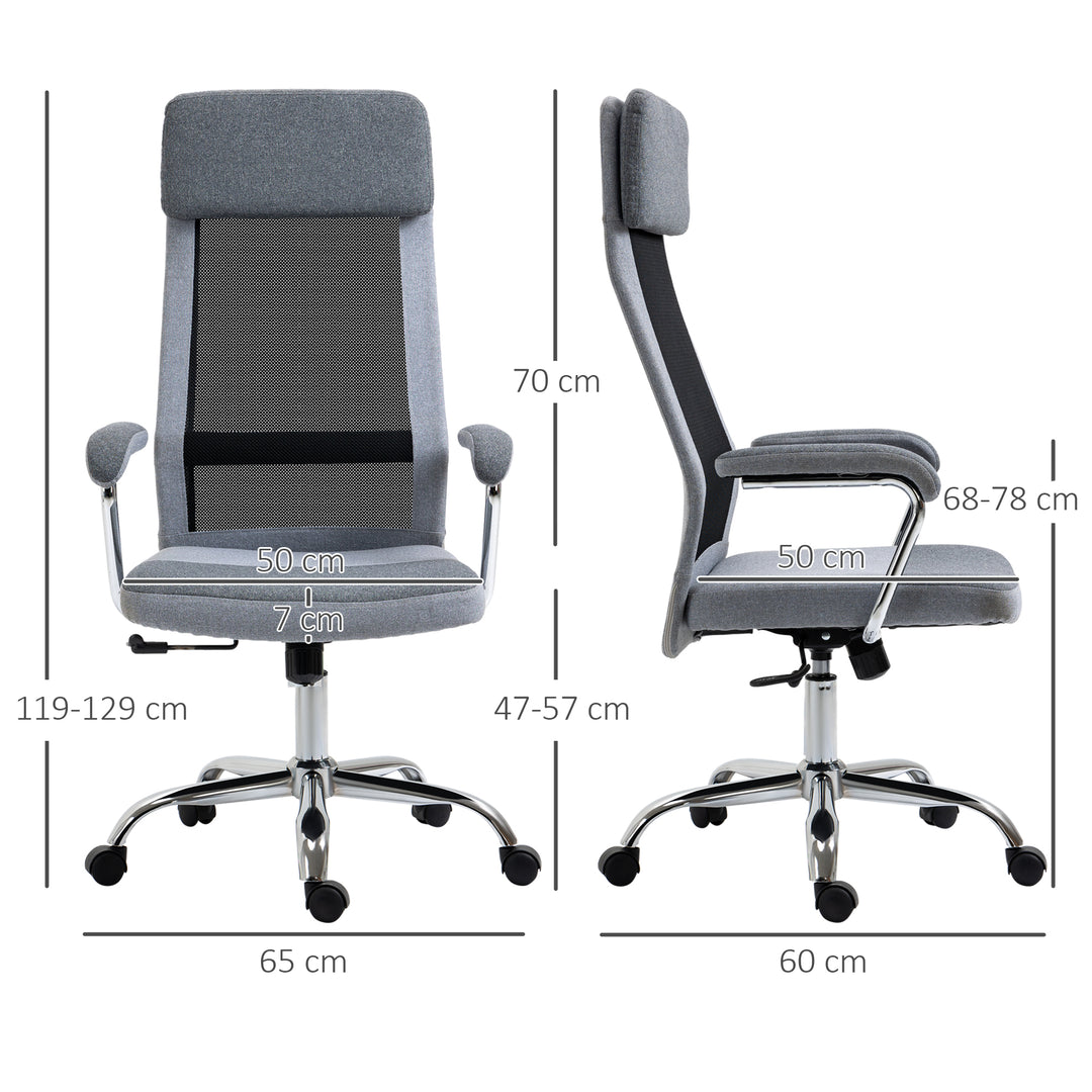 Office Chair, Ergonomic Desk Chair, High Back Computer Chair with Adjustable Height, Swivel Rolling Wheels, Mesh Back and Linen-Feel Fabric Seat for Home and Study, Grey