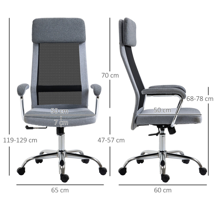 Office Chair, Ergonomic Desk Chair, High Back Computer Chair with Adjustable Height, Swivel Rolling Wheels, Mesh Back and Linen-Feel Fabric Seat for Home and Study, Grey