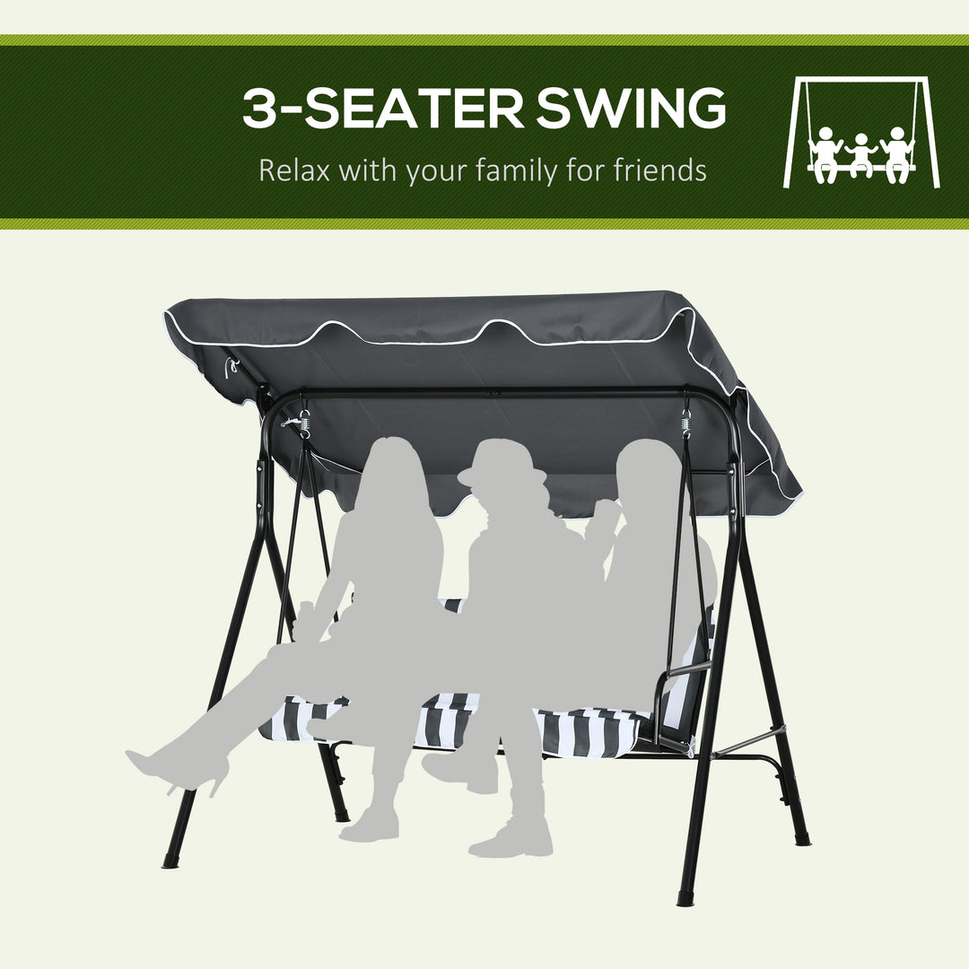 3 Seater Garden Swing Chair, Outdoor Swing Chair with Adjustable Canopy, Mental Frame & Cushions, Grey