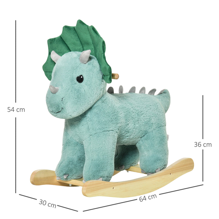 HOMCOM Kids Plush Ride-On Rocking Horse Triceratops-shaped Plush Toy Rocker with Realistic Sounds for Child 36-72 Months Dark Green