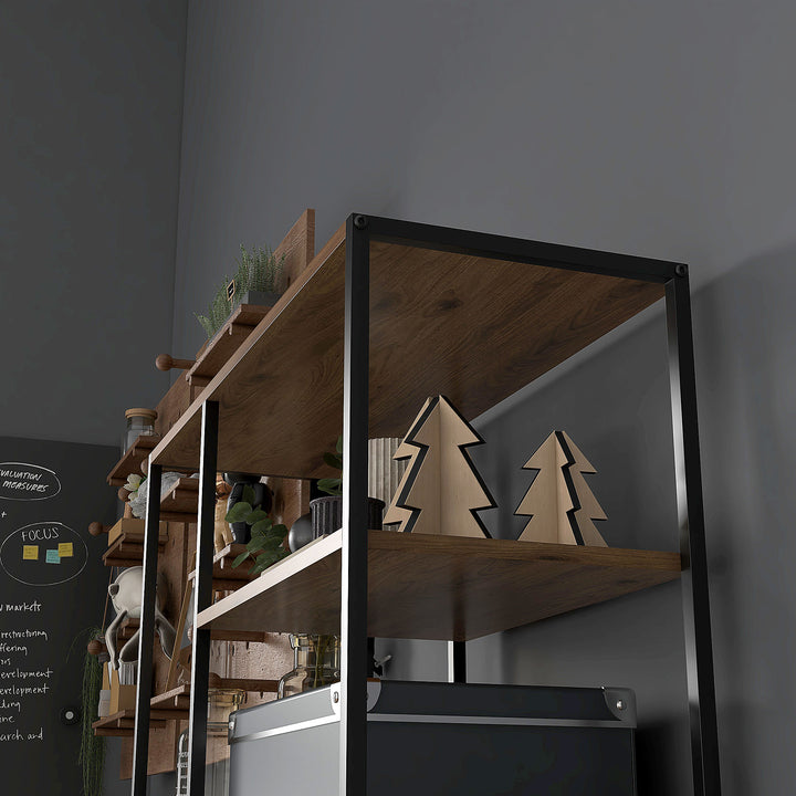 Seven-Shelf Industrial Display Shelf, with Drawers - Brown/Black