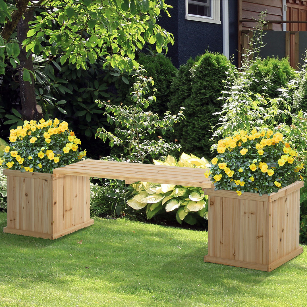 MCL 37L Wooden Garden Planter & Bench Combination Garden Raised Bed Patio Park Natural 176 x 38 x 40 cm