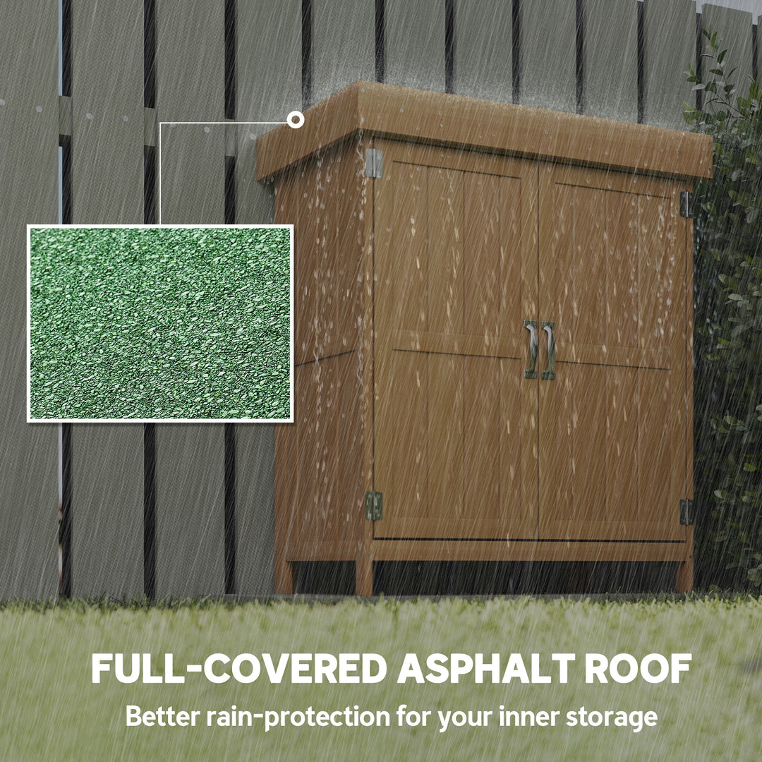 MCL Small Shed, Wooden Garden Shed with Openable Hinged Roof and Removable Shelf, Outdoor Tool Storage Cabinet Chest with Double Doors, 74 x 43 x 88 cm, Natural Wood Finish