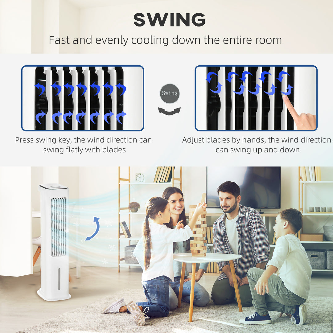 Evaporative Air Cooler, 5L Water Tank Oscillating Ice Cooling Fan with 3 Modes, 3 Speeds, Remote Control, Timer, and Oscillation, White