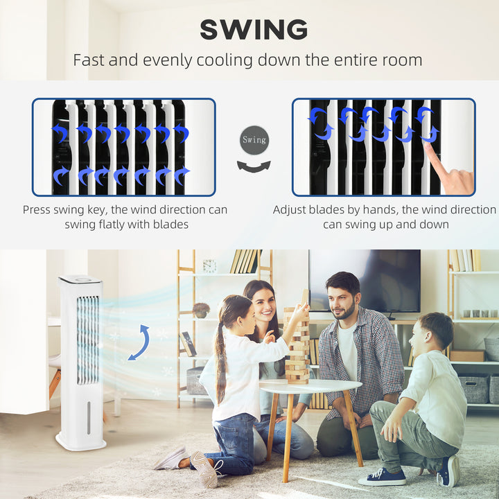 Evaporative Air Cooler, 5L Water Tank Oscillating Ice Cooling Fan with 3 Modes, 3 Speeds, Remote Control, Timer, and Oscillation, White
