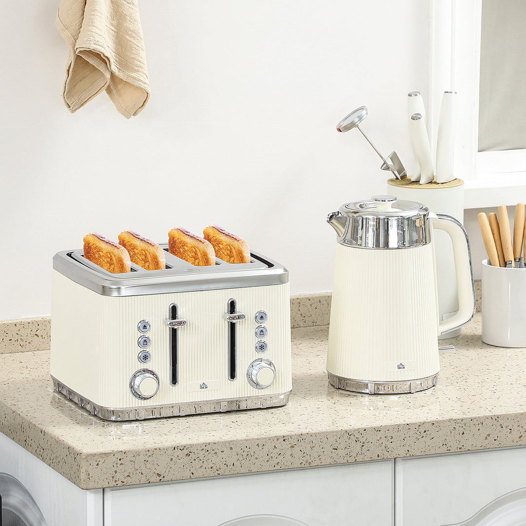 Electric Kettle and Toaster Set, 3000W 1.7L UK Strix Thermostat Rapid Boil Jug Kettle with Limescale Filter, Cool Touch Body, 4 Slice Toaster with 7 Browning Controls, Crumb Tray