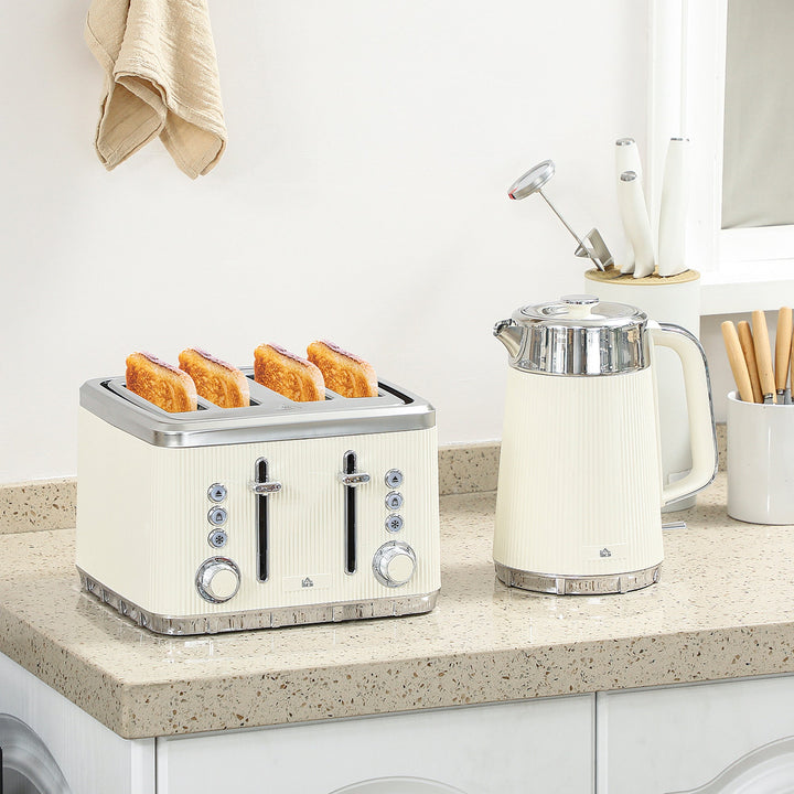 Electric Kettle and Toaster Set, 3000W 1.7L UK Strix Thermostat Rapid Boil Jug Kettle with Limescale Filter, Cool Touch Body, 4 Slice Toaster with 7 Browning Controls, Crumb Tray