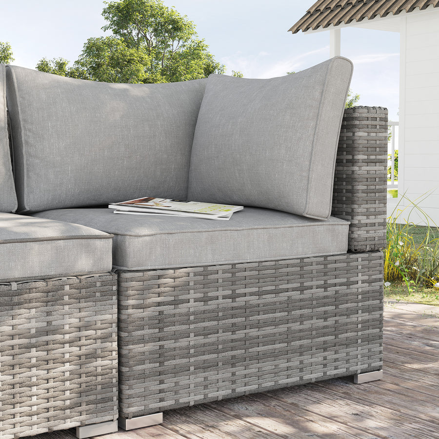 Outdoor PE Rattan Corner Sofa, Garden Wicker Furniture Single Sofa Chair w/ Cushions, Light Grey