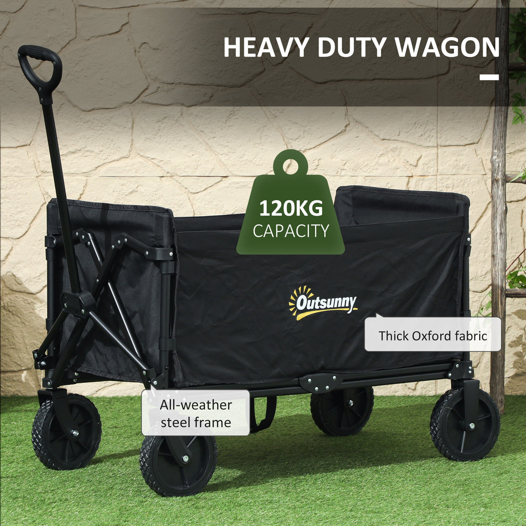120L Festival Trolley on Wheels, Folding & Compact Camping Trolley Cart with Adjustable Handle for Garden, Beach, Fishing, Black