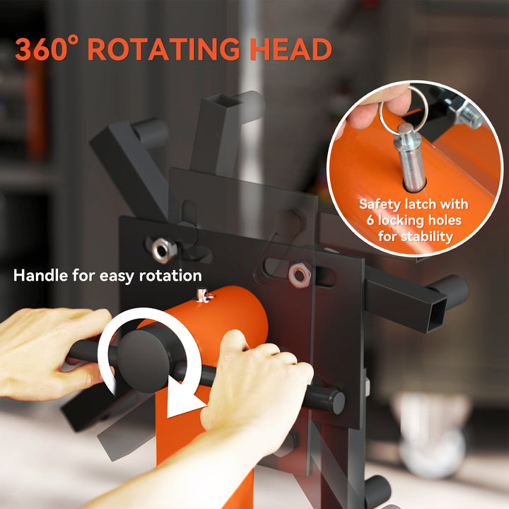 Engine Stand, 570 kg Rotating Engine Stand with 360 Degree Adjustable Head, 4 Mounting Arms, Heavy Duty Steel Support, Universal Wheels for Garage Workshop Auto Repair, Orange
