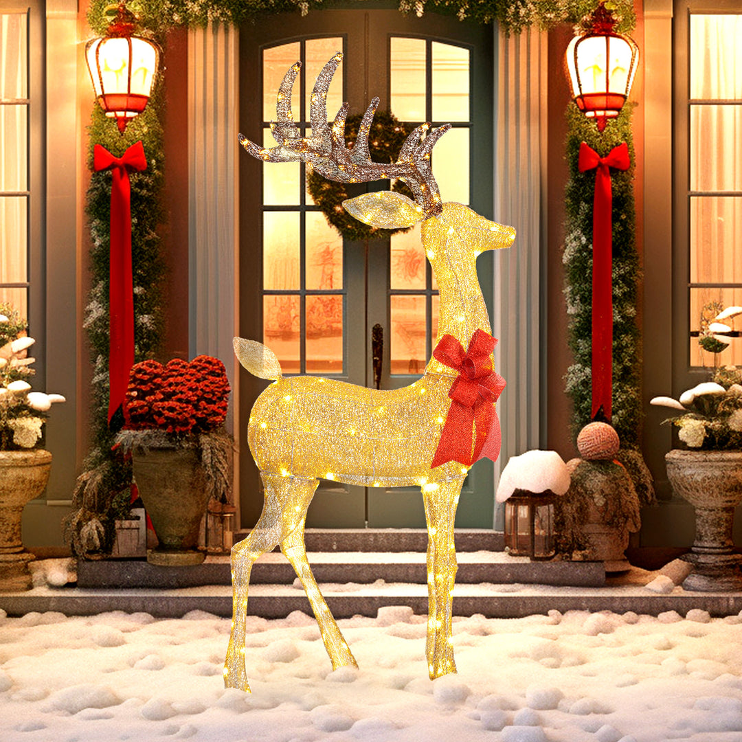 MCL Lighted Reindeer Christmas Decoration, Light Up Christmas Deer with 137 LED Lights for Indoor, Outdoor, Garden, Lawn, Gold Tone