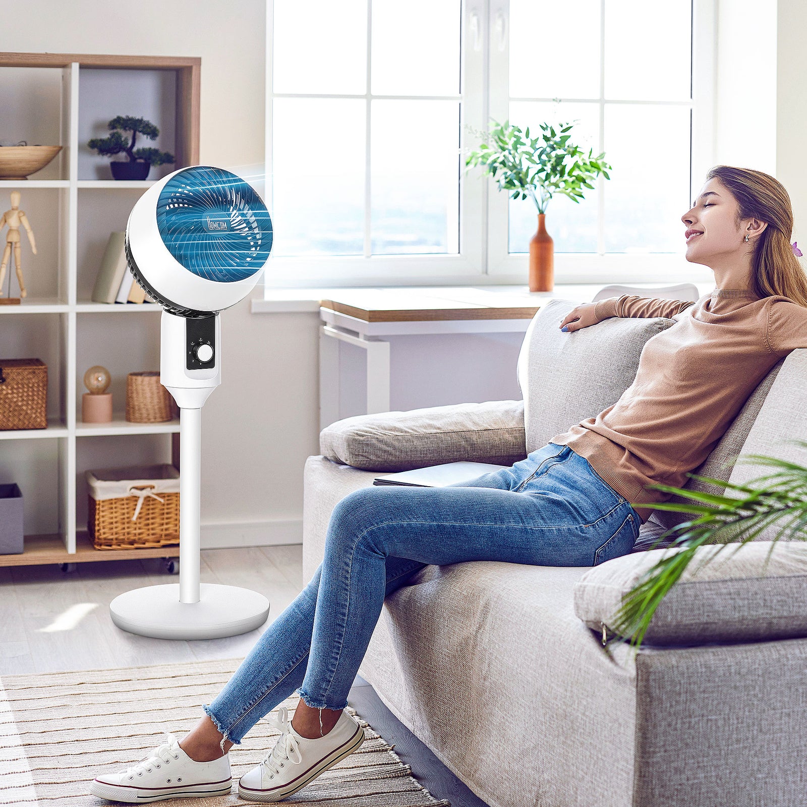 9'' Air Circulator Fan 3 Speed, 70° Oscillation 90° Vertical Tilt, Carry Handle, Pedestal Fan, Pedestal Fan for Living Room, Bedroom, Office, White and Black