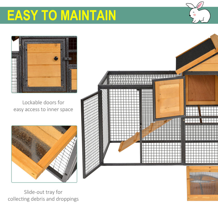 Wood-metal Guinea Pigs Hutches Elevated Pet Bunny House Rabbit Cage with Slide-Out Tray Outdoor