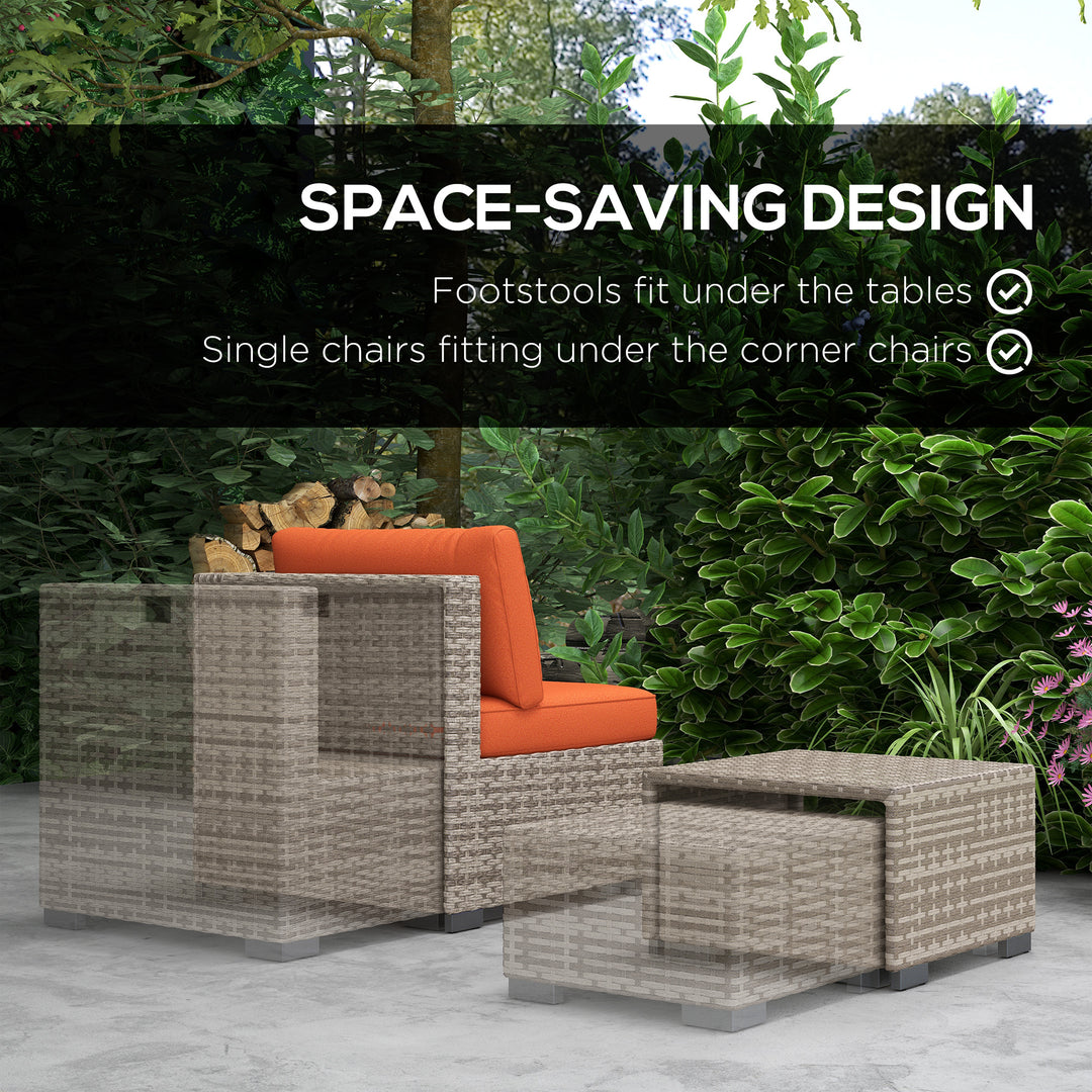 Eight-Piece Rattan Garden Set, with Contrast Cushions - Orange/Grey