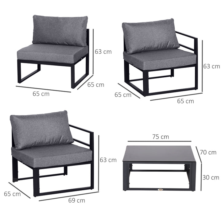 6 PCs Outdoor Indoor Sectional Corner Sofa Set Thick Padded Cushions Aluminium Frame 5 Seaters 1 Coffee Table Grey