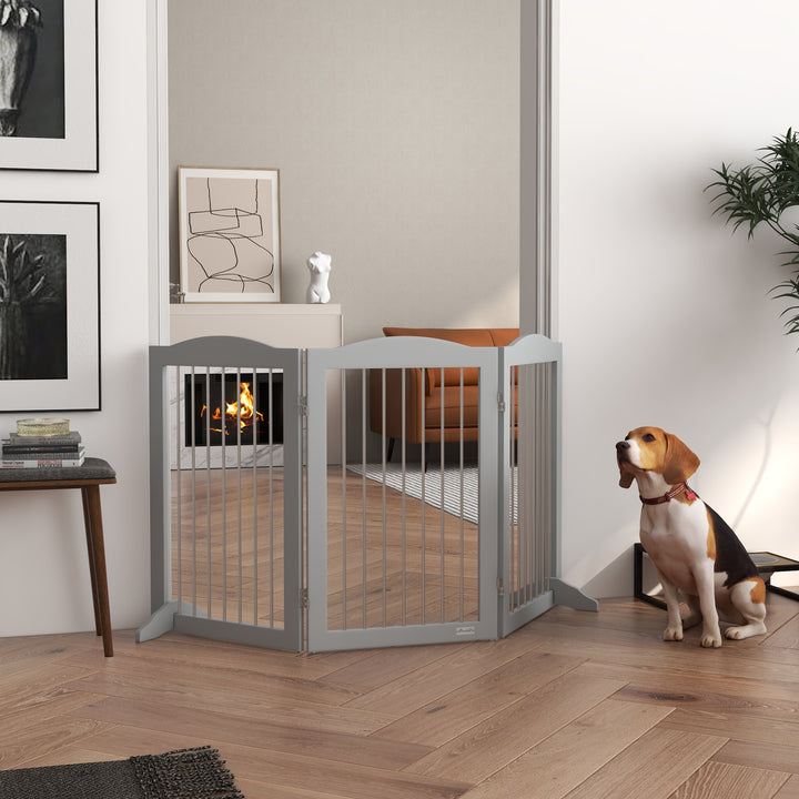 PawHut Foldable Dog Gate, Freestanding Pet Gate, with Two Support Feet, for Staircases, Hallways, Doorways - Grey | Aosom UK