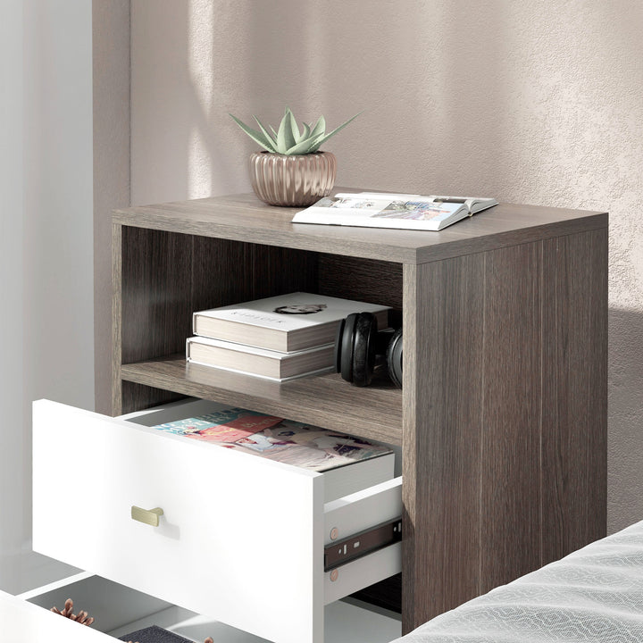 Industrial-Scandinavian Mix Bedside Table, with Drawers and Shelf