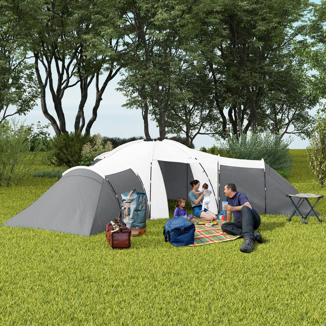6-9 Man Tent with Bedrooms and Living Room, Accessories Included, Dark Grey