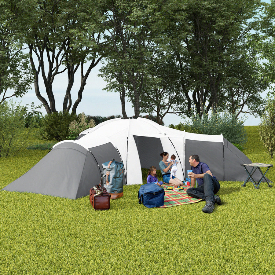 6-9 Man Tent with Bedrooms and Living Room, Accessories Included, Dark Grey