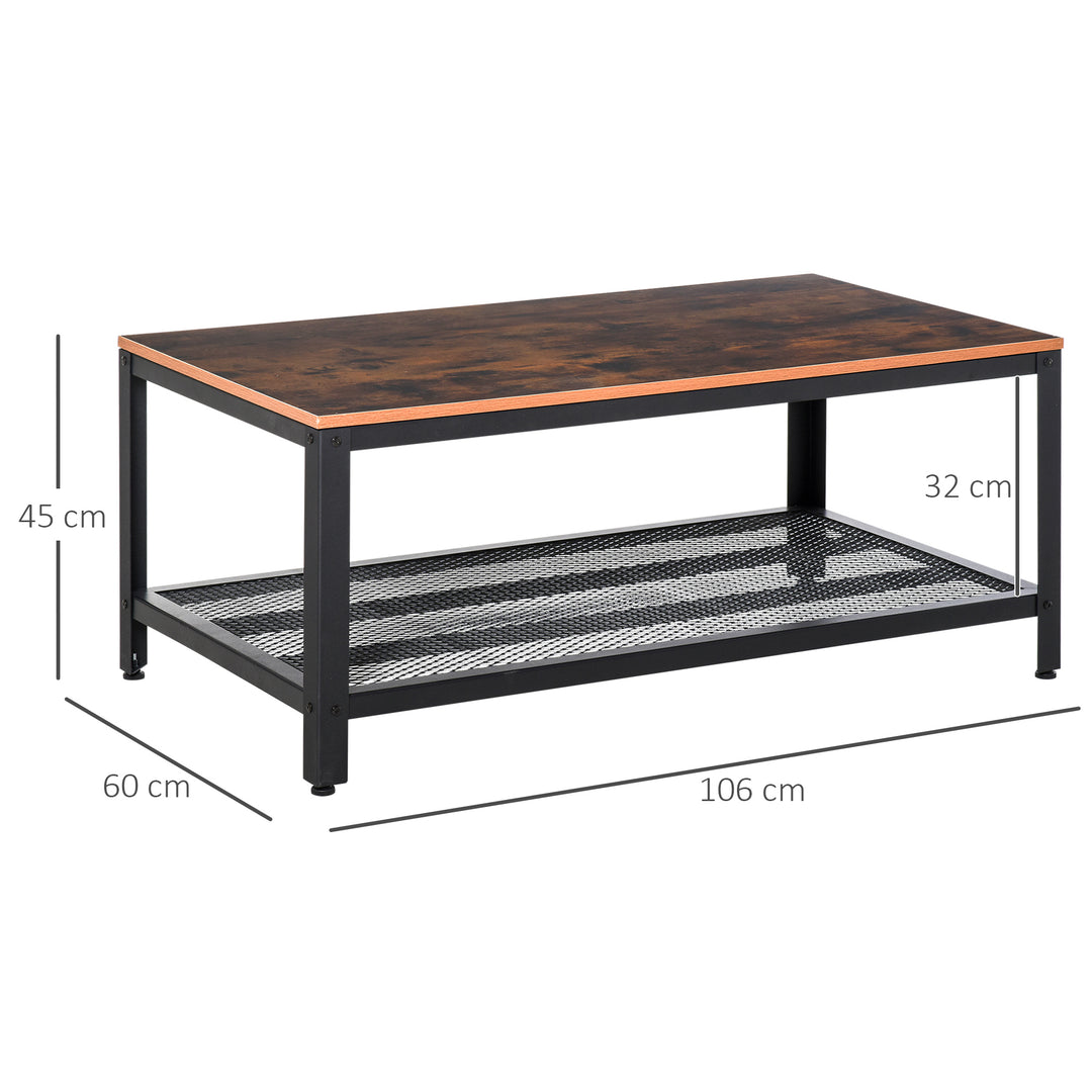 Coffee Table Industrial Side Table Living Room Table with Storage Shelf and Metal Frame for Home Office, 106L x 60W x 45Hcm
