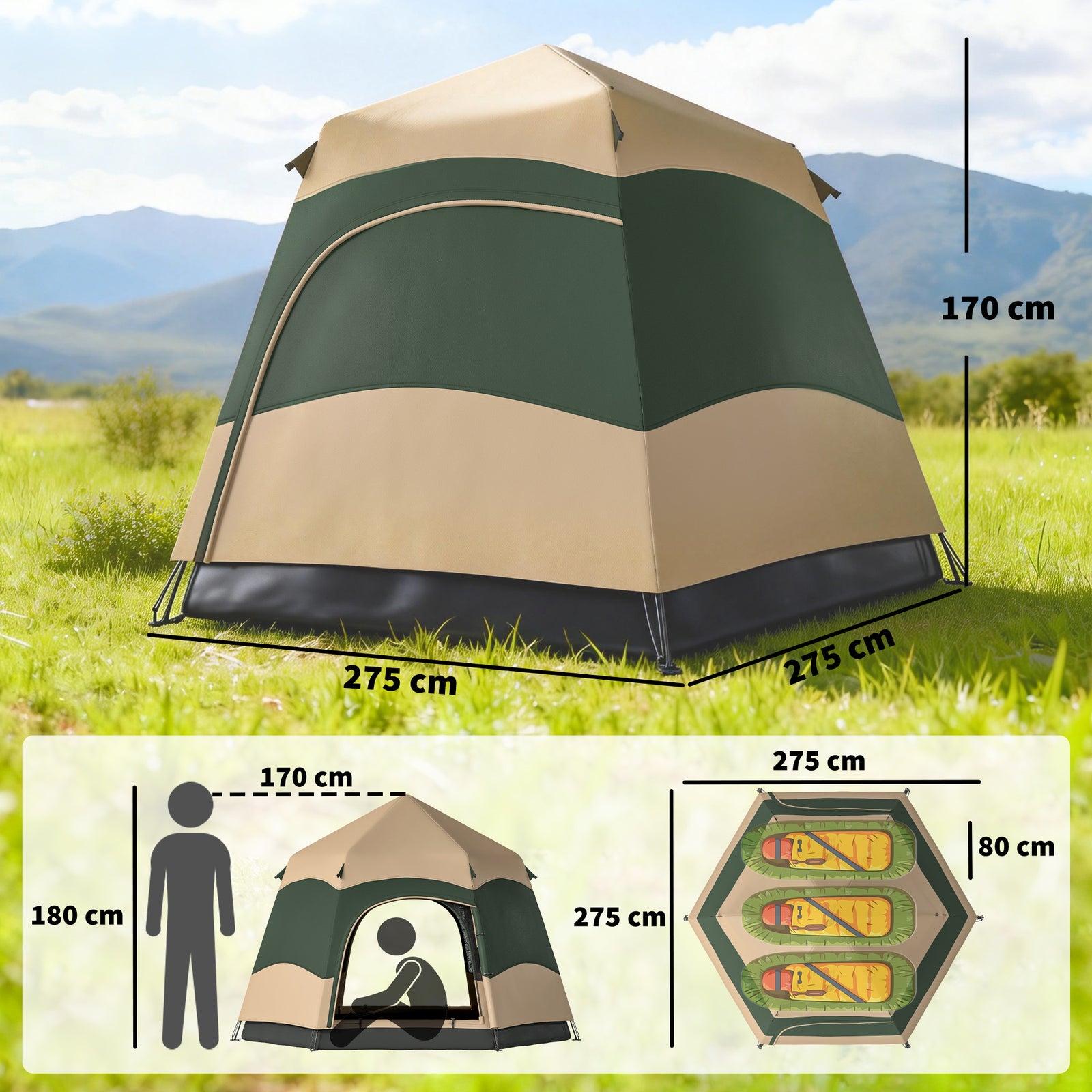 Double Layer Instant Pop Up Tent with Rainfly, Portable Camping Shelte