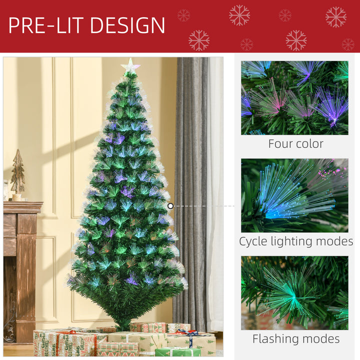 MCL 6FT Multicoloured Artificial Christmas Tree w/ Fibre Optic Lights Pre-Lit Modes Metal Stand Star Holder Home Seasonal Decoration
