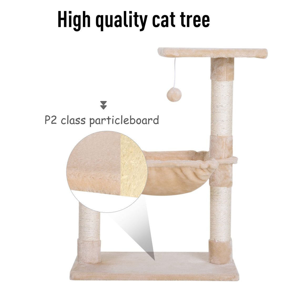 PawHut 70cm 2-Tier Cat Tree with Hammock Bed, Natural Sisal Scratching Post & Dangle Toy, Pet Scratch Stand | Aosom UK