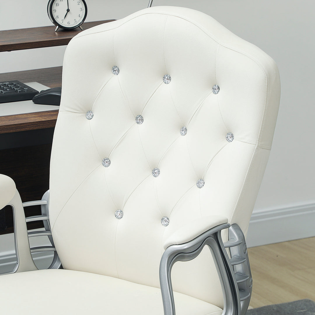 Velvet-Feel Work Chair, with Diamante Back - Cream