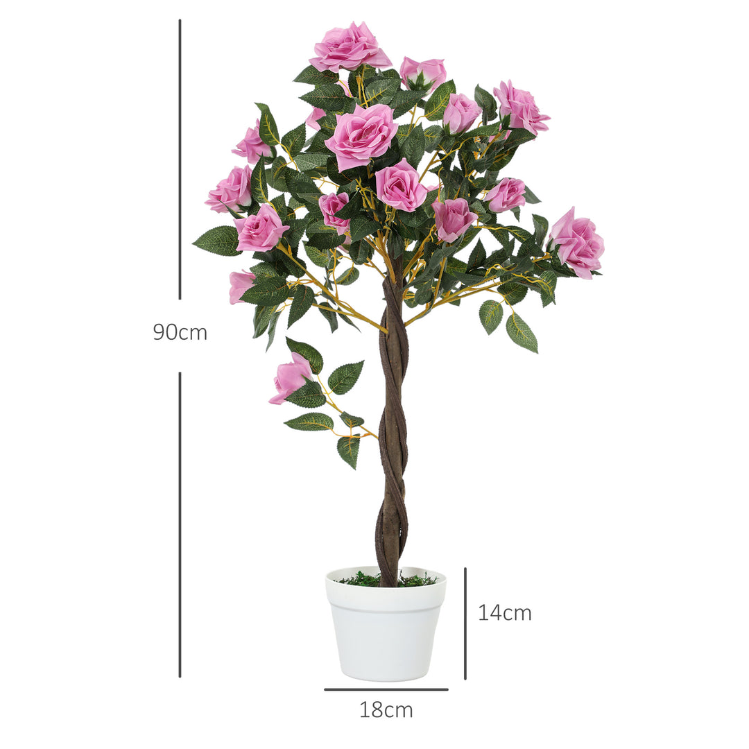 Set of 2 Artificial Plants White Rose Floral in Pot, Fake Plants for Home Indoor Decor, 90cm, Purple