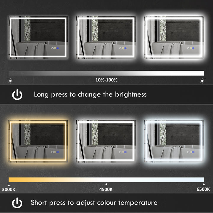 60 x 80 cm Anti-Fog LED Bathroom Mirror, with Bluetooth - Silver Tone