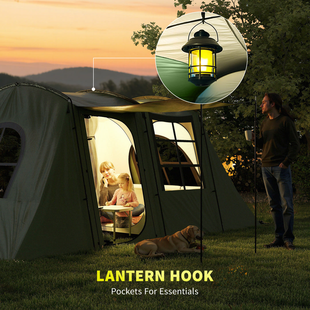 4 Man Tunnel Tent, Family Camping Tent with Porch, Bedroom and Living Area, Sewn in Groundsheet, 3000mm Waterproof, Portable with Bag for Hiking, Festival, Backpacking, Green