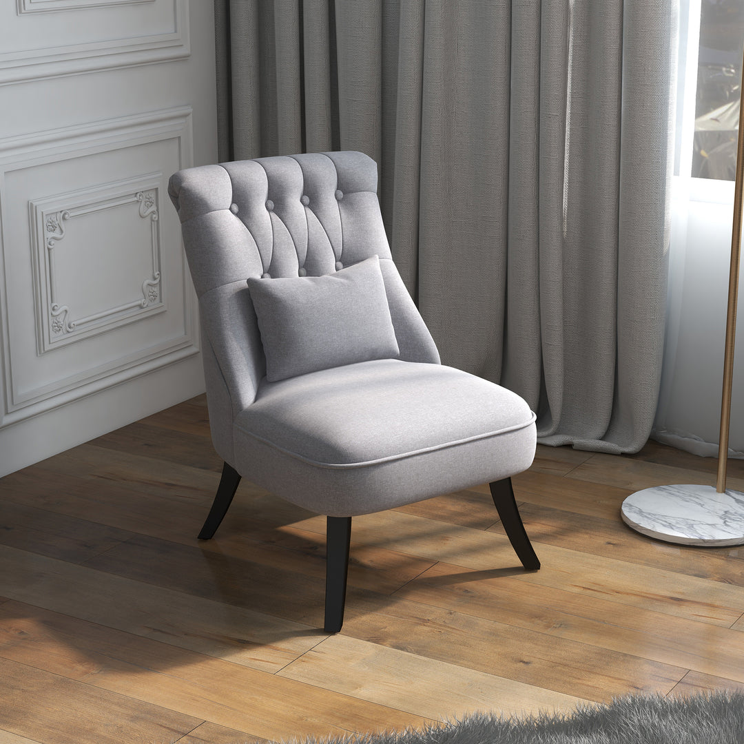 Fabric Single Sofa, Tub Chair, Upholstered Bedroom Chair with Pillow, Solid Wood Leg for Home, Living Room, Dining Room, Set of 2, Grey