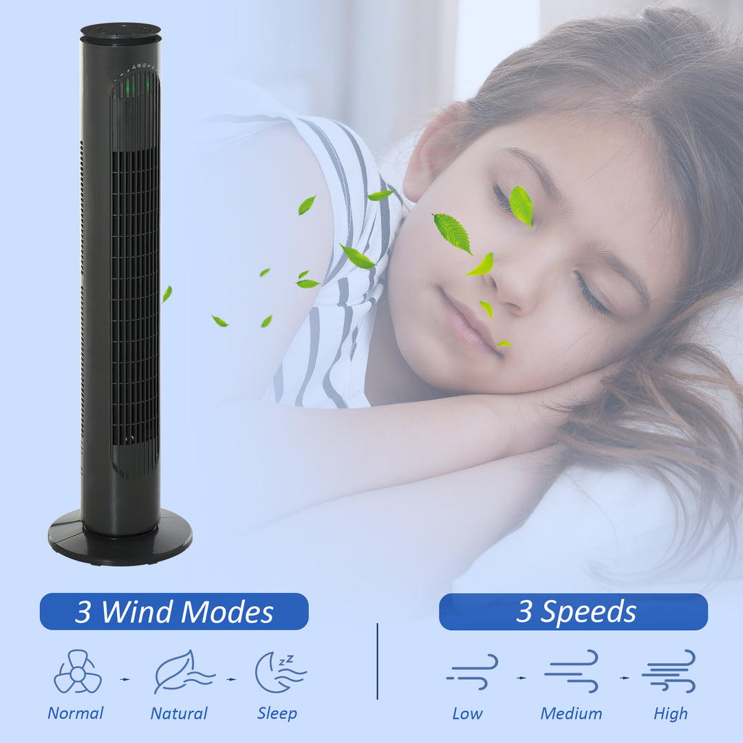 HOMCOM Tower Fan, 30'', with 3 Speeds, 3 Modes, 10h Timer, 70鎺?Oscillation, LED Display, Remote Control, Dark Grey | Aosom UK