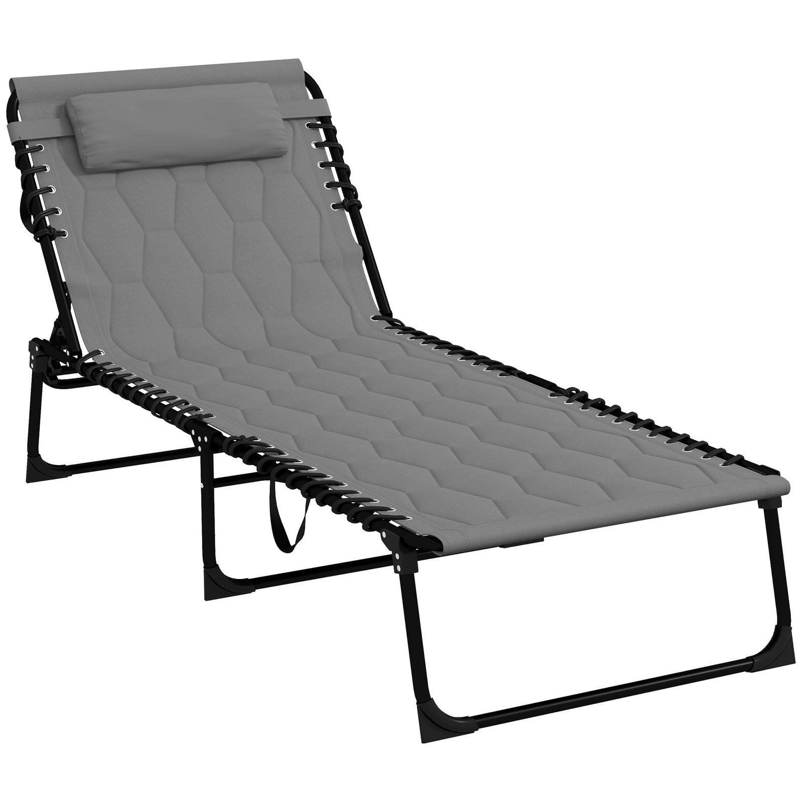 Foldable Sun Lounger with 5-level Reclining Back, Outdoor Tanning Chair Sun Lounger with Build-in Padded Seat, Side Pocket, Headrest for Beach, Yard, Patio, Grey