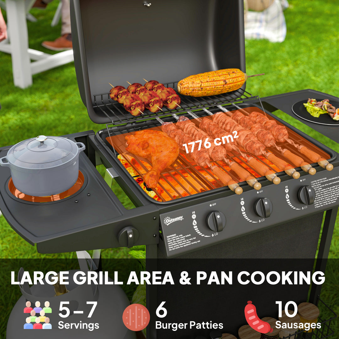 Four Burner Gas Grill BBQ - Black