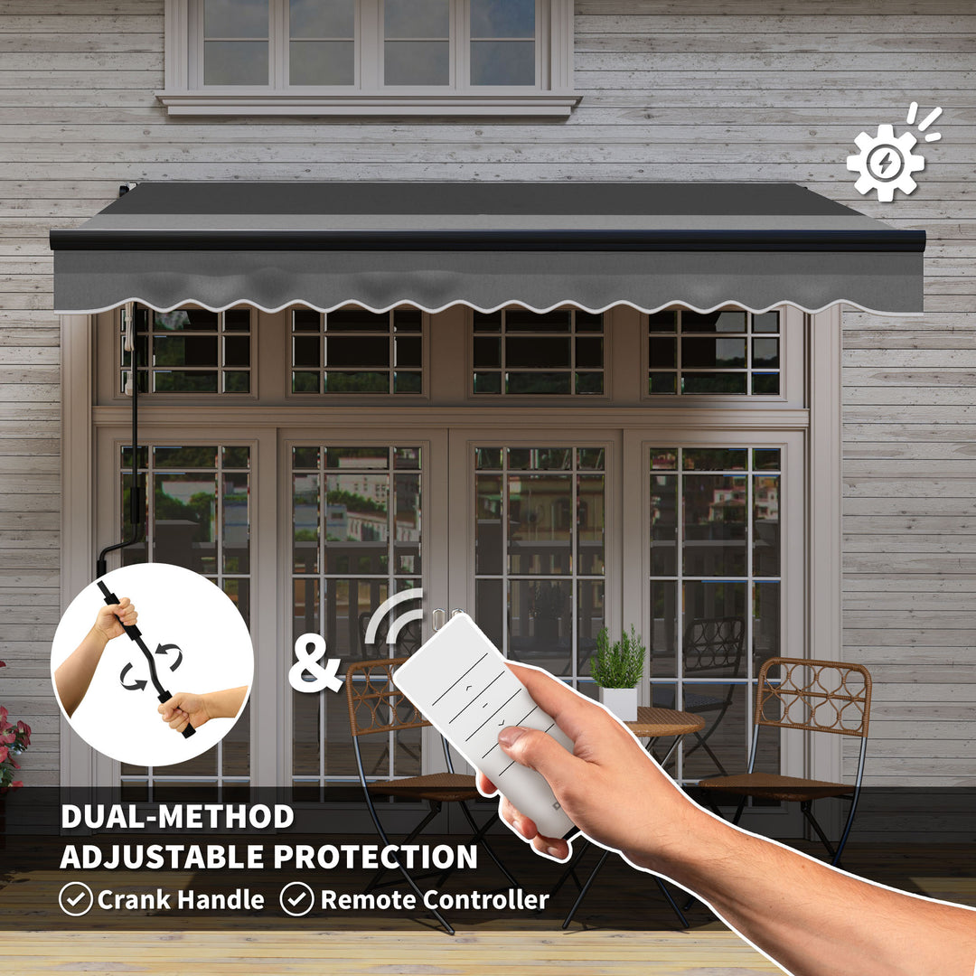 3 x 2.5m Electric Awning with LED Light and Remote Controller, Aluminium Frame DIY Retractable Awning, UV50+ Sun Shade Canopy for Garden Patio Deck Door Window, Dark Grey