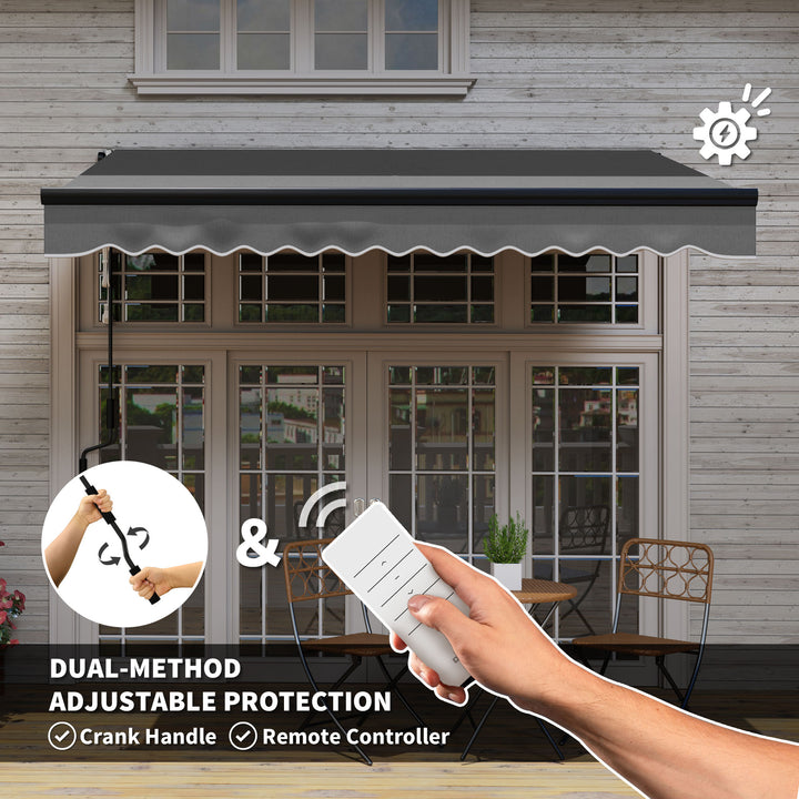 3 x 2.5m Electric Awning with LED Light and Remote Controller, Aluminium Frame DIY Retractable Awning, UV50+ Sun Shade Canopy for Garden Patio Deck Door Window, Dark Grey