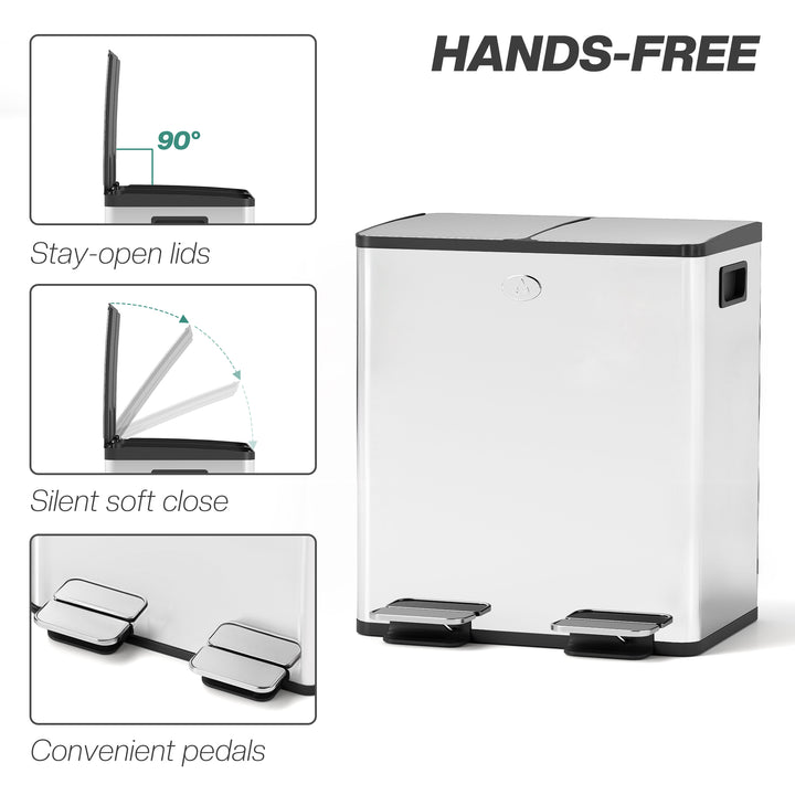 40L Dual Compartment Stainless Steel Bin, with Deodoriser Holders - Silver Tone