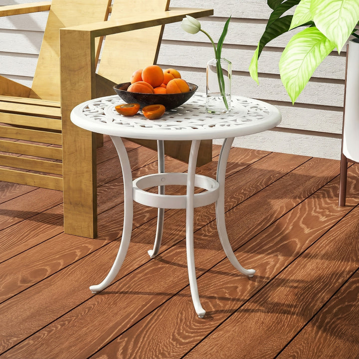 60 cm Round Garden Table, Cast Aluminium Outdoor Patio Table, White