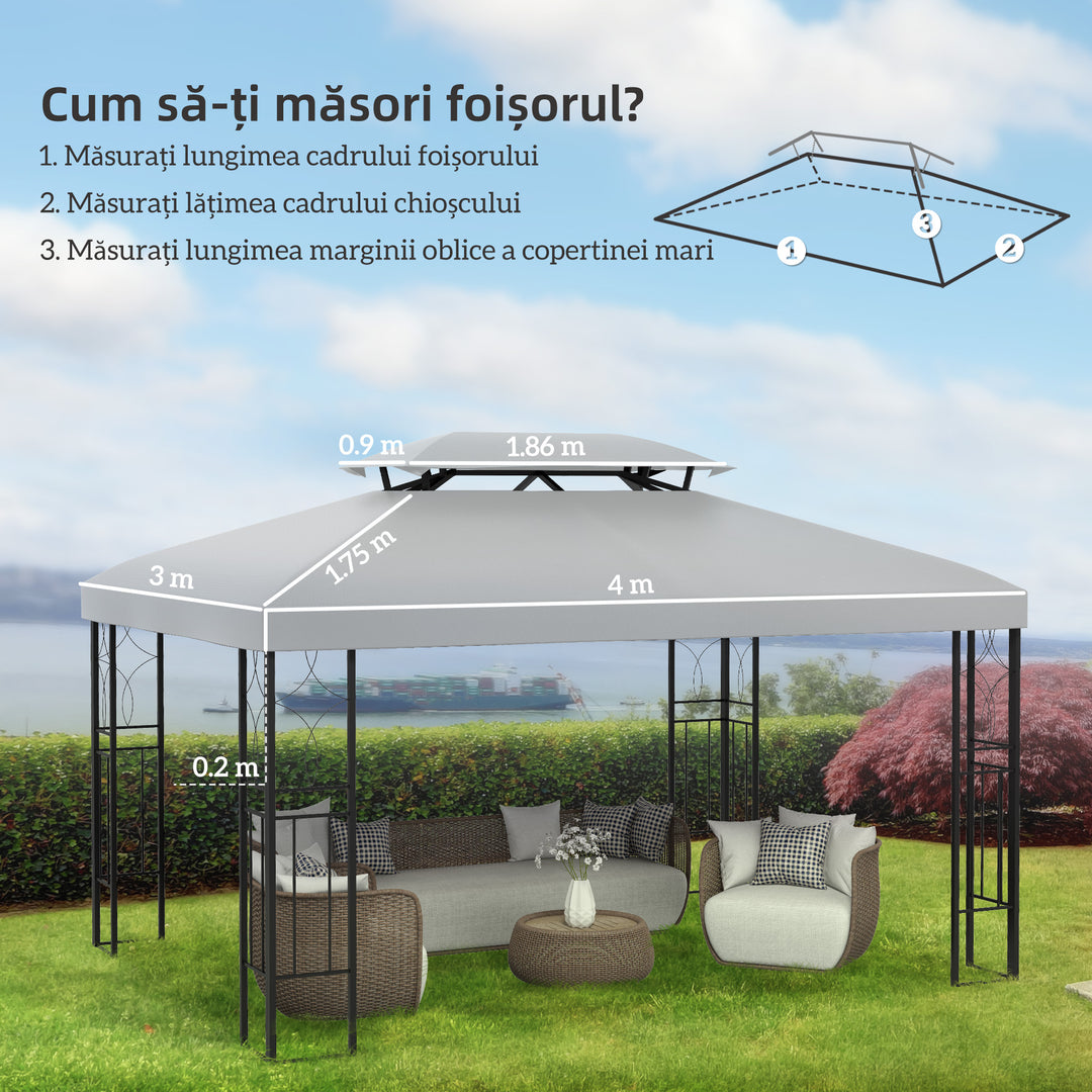 Gazebo Roof Replacement, for 3 x 4m Frames - Light Grey