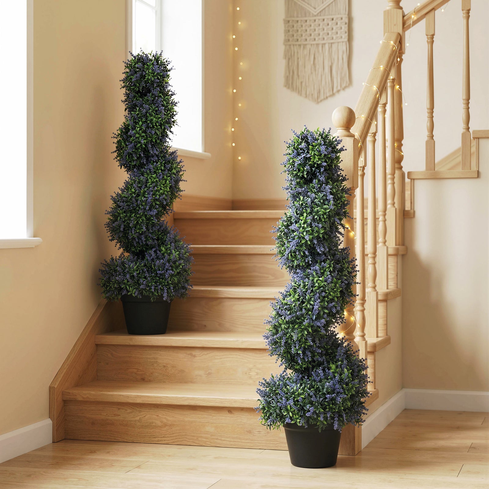 Artificial Lavender Topiary Tree Set of 2, UV Resistant Fake Plants in