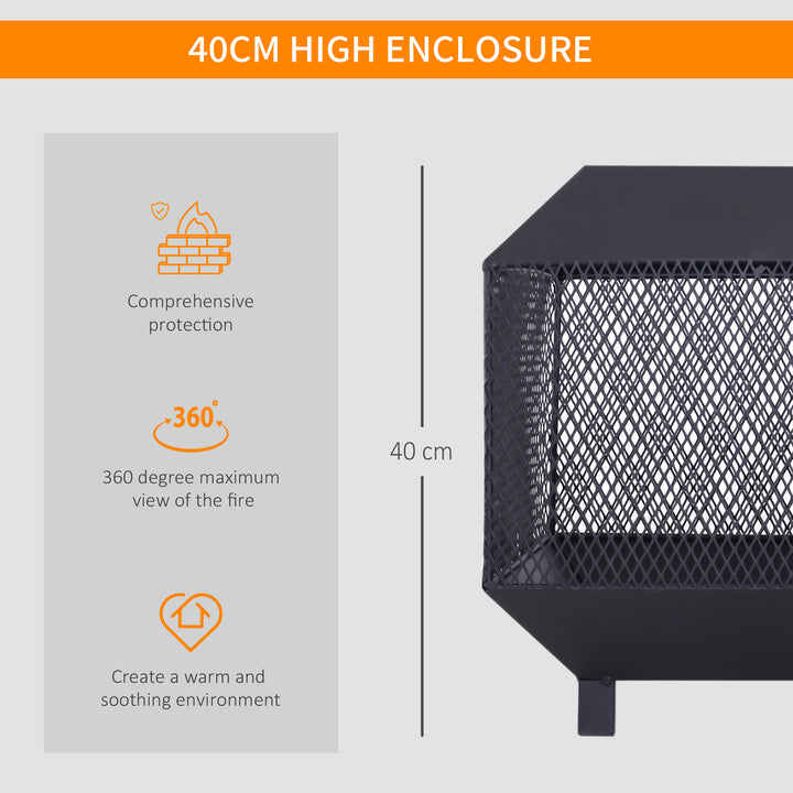 MCL Metal Square Fire Pit Outdoor Mesh Firepit Brazier w/ Lid, Log Grate, Poker for Backyard, Camping, Bonfire, Wood Burning Stove, 44 x 44 x 40cm, Black