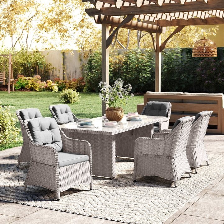 Seven-Piece Rattan Dining Set - Mixed Grey