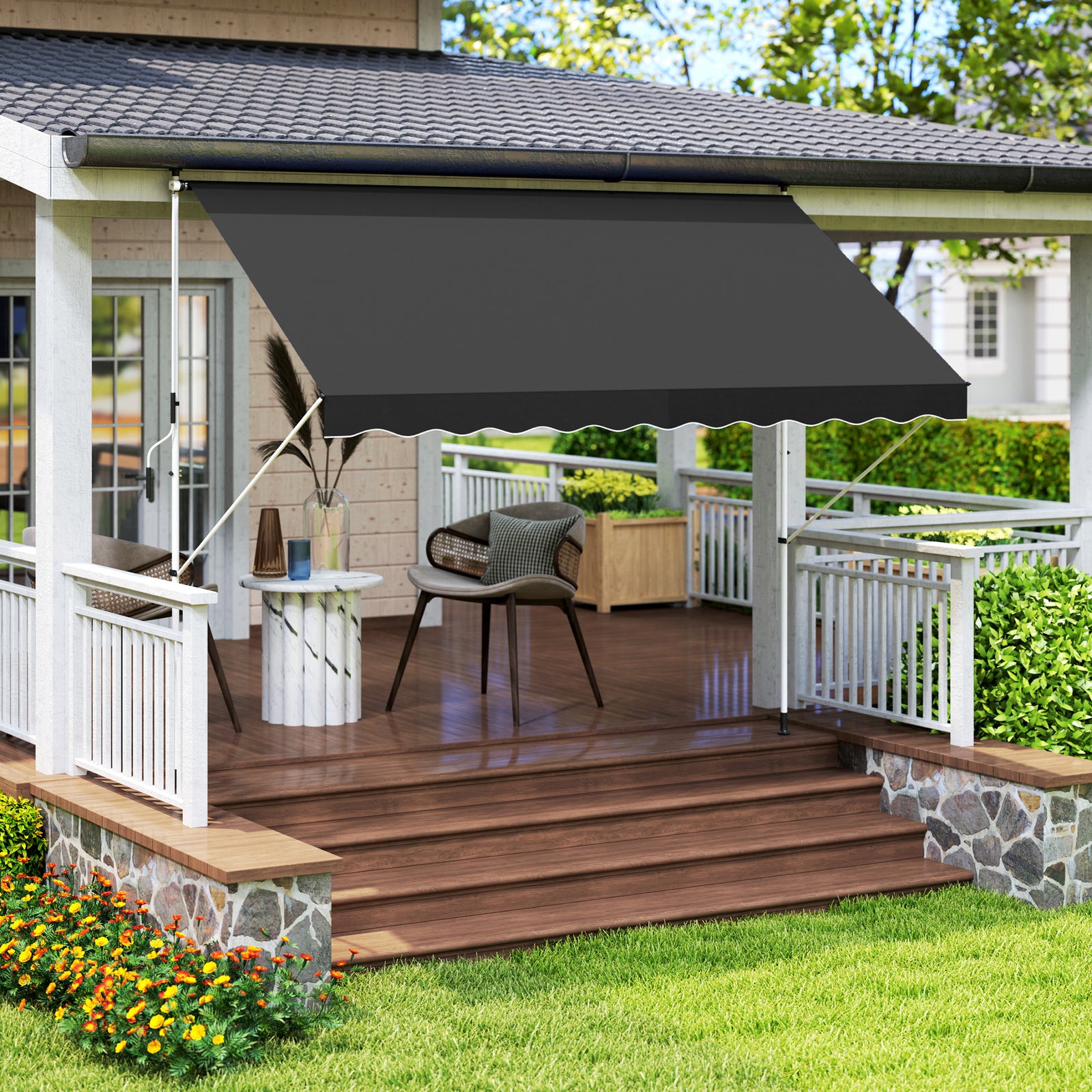 3x1.5m Adjustable Outdoor Aluminium Frame Awning Black