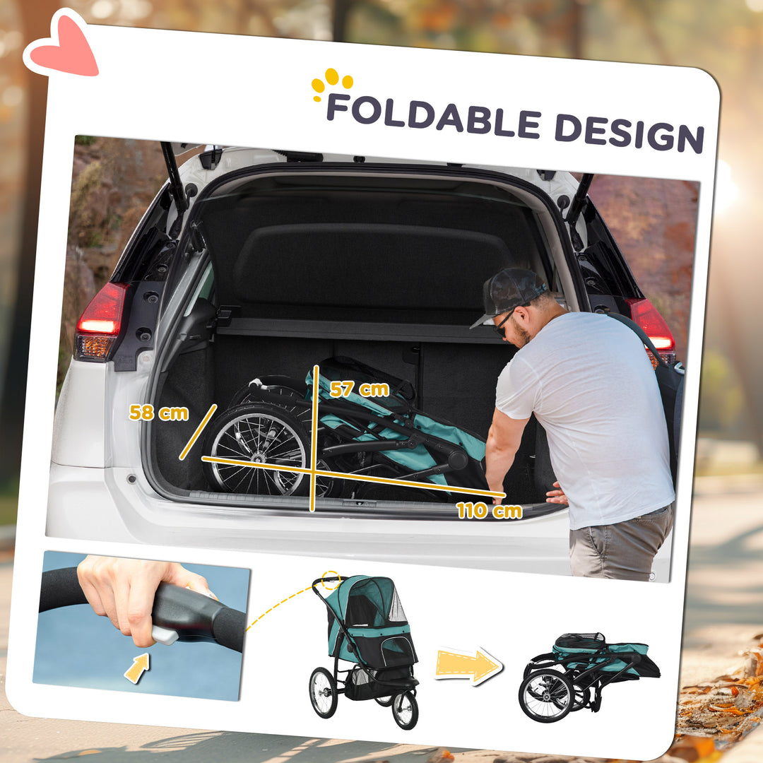 Foldable Pet Stroller Jogger, with Three Wheels, Canopy, for Medium and Small Dogs, Green