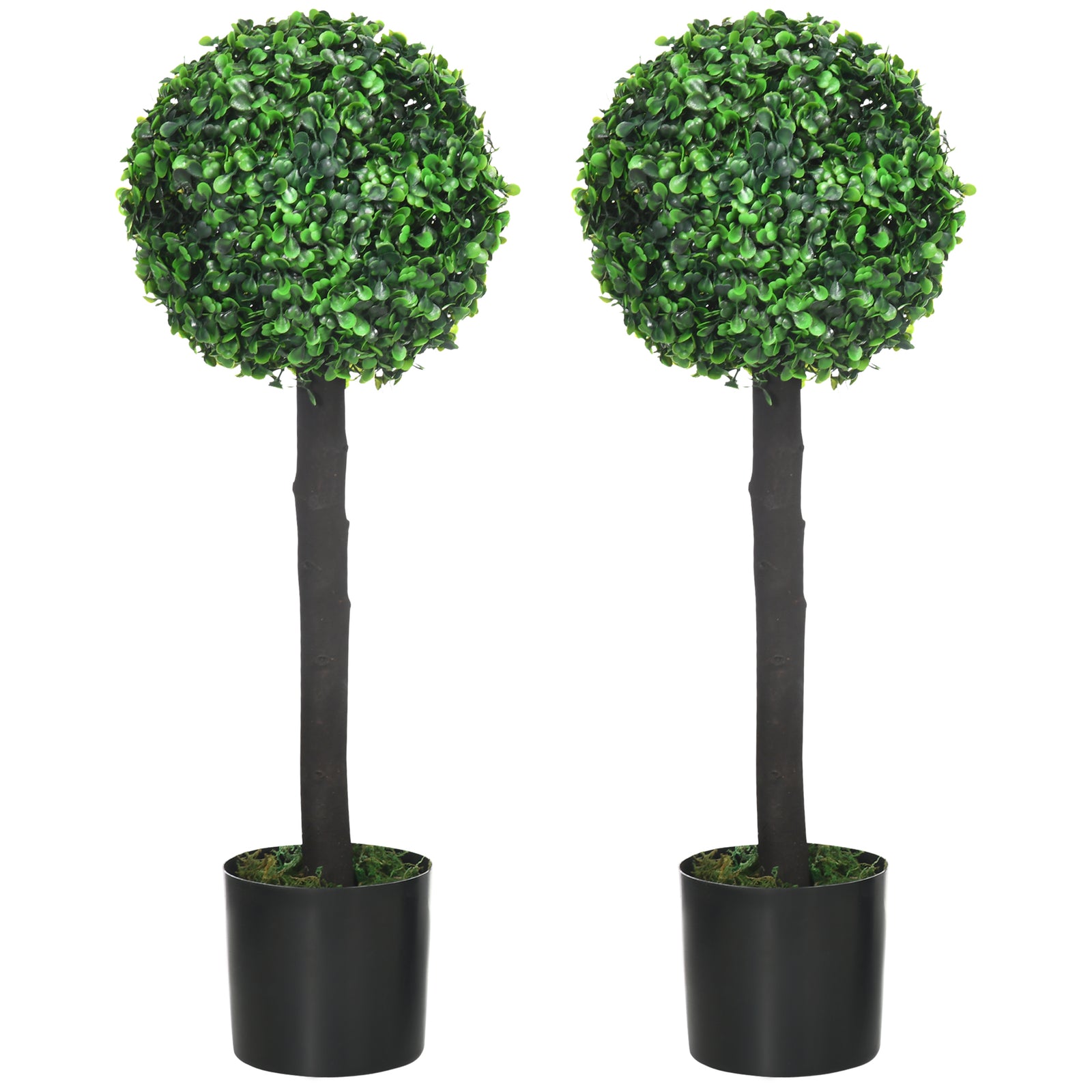 Set of 2 Artificial Plants Boxwood Ball Trees in Pot Fake Plants for Home Indoor Outdoor Decor, 20x20x60cm, Green