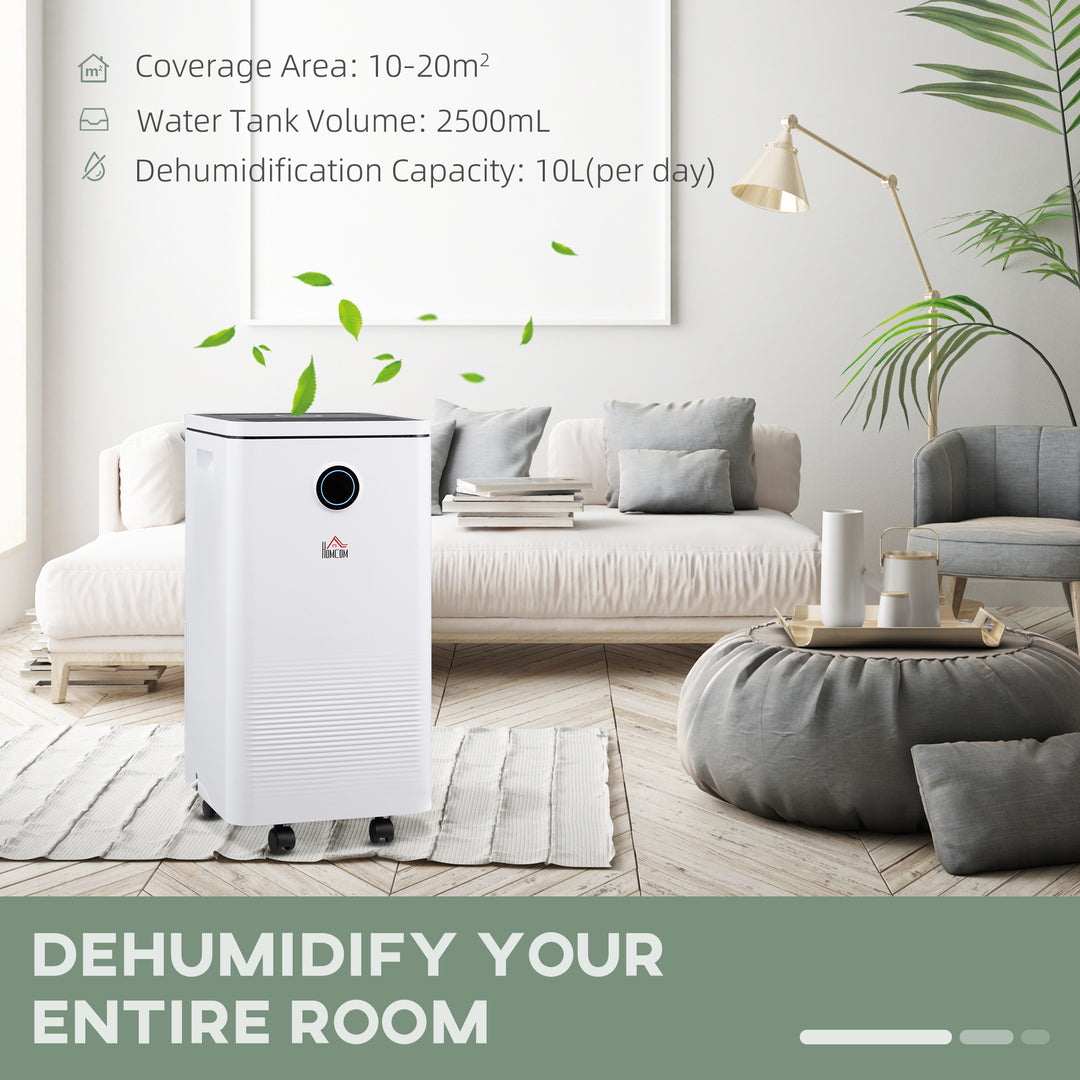 HOMCOM 10L/Day 2500ML Portable Quiet Dehumidifier with WiFi Smart App Control, Electric Moisture Air Dehumidifier for Home Laundry Basement